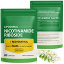 NAD Supplement med Nicotinamid Riboside - Resveratrol,Liposomal Nikotinamid Riboside,Quercetin - høy renhet NAD Supplement for anti-aldring, fokus, energi 160 kapsler (2 pose)