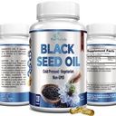 Kaldpresset svart frøolje - 120 kapsler, Premium Nigella Sativa ren svart cuminfrøolje med vitamin E, for hår, hud og immun helse - Ikke-GMO 120 kapsler