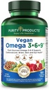 Renhetsprodukter Vegan Omega 3-6-9 Formula - \"5 i 1\" Essential Fatty Acid Complex - Vitenskapelig formulerte Plantebasert Omega 3 6 9 Essentielle fettsyrer (EFA) - 3 måneders forsyning - 180 Softgels