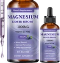 Triple Magnesium Complex flytende dråper, 1000 mg Magnesium Glycinate Drops, Taurate & Citrat med L-theanin, vitamin D3 & B6 for søvn og muskel støtte, Calm Magnesium, Grape Flavor, 2 Fl OZ