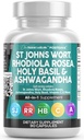 Rent Nutraceuticals St Johns Wort Rhodiola Rosea Holy Basil Ashwagandha - Mood Support for kvinner og menn med vitamin C & Black Pepper ekstrakt - 90 Caps