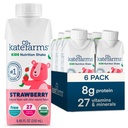 KATE FARMS Organic Kids Nutrition Shake, Jordbær, 8g protein, 27 vitaminer og mineraler, Måltid erstatning, proteinshake, ikke-GMO, 8.45 oz (6 pakke)