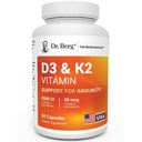 Dr. Berg Maks styrke 2-i-1 vitamin D3 K2 5000 IU  Naturally Naturlig avledet D3 | 4X Lab-testet og verifisert | høy absorpsjon formel | K2 D3 Vitamin Supplement - 60 kapsler