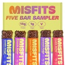 Misfits Vegansk Protein Bars - Oppdatert oppskrift | Plant Basert, Lav Sukker & Carb, Høy Fiber Snacks | Variety prøve pakke for å prøve flavors | Pack av 5 (1 av hver flavor)