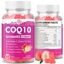 Sukkerfri CoQ10 Gummies 250mg, Plus Omega-3, vitamin B3 & sink, magnesium - høy absorpsjon koenzym Q10 kosttilskudd for hjertehelse, cellulær energi, og antioksidant støtte, 60 greve