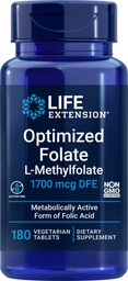 Livsforlengelse Optimert Folat (L-Metylfolat) 1700 mg DFE, 180 Veg Tabletter
