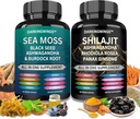Shilajit og havmos combo -Sea Moss 3000mg, Black Seed Oil 2000mg, Ashwagandha 2000mg, Shilajit 9000mg, Rhodiola Rosea1000mg,Panax Ginseng1500mg havet mos og shilajit bunt, alt i ett supplement