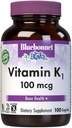 Blåbonnet vitamin K1 100mg støtter bein helse - Phylloquinon Crystalline vitamin K Supplement - Ikke-GMO, Kosher sertifisert, Glutenfri, Dairy-Free - 100 Vegan Caplets