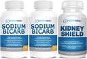 Natriumbikarbonat 650mg Kapsler for syrerelief, Alkalinitet 120 piller 2-Pack + Njure Shield 120 Caps Nyre Supplement for å støtte normal nyrefunksjon