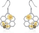 LUHE Bee øredobber for kvinner 925 Sterling Silver Bumble øredobber med Honeycomb Honeybee smykker Dunge Gaver for kvinner