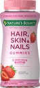 Naturens Bounty Optimale Løsninger Hår, Hud og negler Vitamin Gummier med Biotin, 2500mg, Jordbær, 80 greve, 40 Totale serveringer