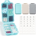 3 Pakke, 14 GRIDS Reise piller Organizer Box med etiketter - Reisemedisin Case Kit - Pocket Daily Pharmacy Container - Reisemedisinholder Dispenser for fiskeolje vitamin Supplerende lagring