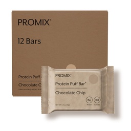 PrMixa Nutrition Protein Puff Bars, 12-Pack - Sjokolade Chip - Marshmallow Crispy Treat - Great Tasting & Sunn on The Go Snack - Høyt Protein & Lav Calorie - Ikke-GMO & Gratis fra Gluten, Soya, & Corn
