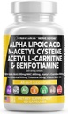 Alpha Lipoic Acid 600mg N-Acetyl Cysteine 600mg Acetyl L-Carnitine 500mg Benfotiamin 300mg - Nerve Support Supplement for kvinner og menn med vitamin B1 B6 & B12 - Laget i USA 90 Caps