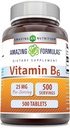 Amazing Formler Vitamin B6 (Pyridoxin) 25 Mg Supplement | Tabletter | Ikke-GMO | Glutenfri | laget i USA (1 pakke | 500 greve)