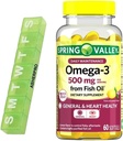 Spring Valley Omega-3 Fiskeolje, 500 mg, Omega 3 Fiskeolje, Fish Oil Omega 3 Kosttilskudd, Omega3, Omega 3 Fettsyre Supplementer, Fish Oil Supplements, = 60 greve + Pille Organizer