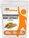 BulkSupplements.com Ashwagandha Root Extract pulver - Ashwagandha Supplement, Herbal Supplement - Vegan & Glutenfri, 600 mg per servering, 100g (3.5 oz) (Pack of 1)