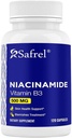 Safrel Niacinamide 500mg (Vitamin B3) - 120 kapsler - Hud Helse og Blemish Support - Ikke-GMO, Glutenfri - Flushfri formel - for menn og kvinners helse