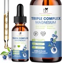 Magnesium Glycinat flytende dråper Komplekst Supplement med Taurat, Malate for ro, Benkramper, Energi | Sukkerfri og Naturlig Vegansk Magnesium, Blåbærflavor