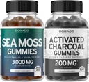 Irish Sea Moss (90 Gummies) Raw Seamoss for Thyroid, Energi & Immun Support og Aktivert Charcoal (60 Gummies) Sunn Detox & Cleanse Support - Formulert fra økologiske kokosnøttskal - laget i USA