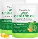 Olje av Oregano Softgels 6000mg 2 Pack, 2 i 1 Formulert med svart frøolje 120 greve, Oregano oljekapsler organisk, glutenfri olje av Oregano Softgels, ikke-GMO og immunstøtte