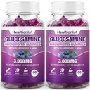 2 Pakker 3000mg Glukosamin Chondroitin Gummies med MSM & Elderberry - Ekstra styrke felles helse, fleksibilitet, antioksidant immunstøtte Supplement Gummy for voksne, menn og kvinner 120 Cts