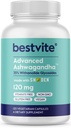 BESTVITE Avansert Ashwagandha 120 mg w/Shoden (120 vegetariske kapsler) - klinisk studert Inneholdende industri som fører 35% withanolide glykosider - Ingen stearates - Vegan - ikke GMO - Glutenfri