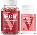 Vegan jern gummier + jern bisglykinat 30MG | Vegan jern kosttilskudd støtte for blod sunn og daglig energi for voksne og barn - 90 Count + 60 Count