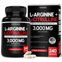 L Arginine L Citrulline Supplement 3000mg (240 kapsler) Nitric oksid piller for menn - Stamina, utholdenhet, ytelse for trening - Ingen tilskudd for menn - Glutenfri, ikke-GMO, Vegan Capsules