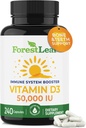 ForestLeaf vitamin D3 50 000 IE | VIT D - VIT D3 Vitamin D Supplement for kvinner og menn | Bein helse, tenner, immunstøtte | lett å svelge piller | høy potens WEEKLY dose, 4-årers forsyning, 240 Caps