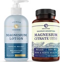 Magnesium Lotion og Magnesium Citrat Supplement | Full Body Magnesium Støtte for kropp og sinn med 8 Fl Oz Topical Magnesium Plus 2 måneders Supply Magnesium Complex Piller