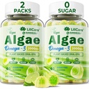 Omega 3 Gummies 2200mg fra Algae Oil (DHA 640mg & EPA 290mg) for kvinner og menn, Vegan Omega 3 Fish Oil Alternative, w/CoQ10, Astaxanthin, vitamin A, E, D3 for hjernen, Øye, Antioksidant,Sugar Gratis 2Packs
