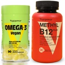 Vegan Omega-3 + vitamin B12 Gummy | Algae Omega-3 DHA Kosttilskudd for hjernen, hjerte øyne helse | Metyl B12 1000 mcg og vitamin D 5000 IU for energi og immunstøtte - 90 Count