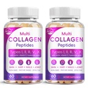 Multikollagen peptider Softgel - Type I, II, III, V, X - Hydrolysert collagen Peptider med Biotin, Vitamin C, Hyaluronsyre, Støtter hudhår Nail, Grass-Fed, Ikke-GMO, 60 Softgel, 2 Pack