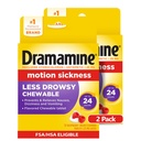 Dramamine Chewable Mindre Drowsy, Motion Sykdom Relief, Raspberry Cream Flavor, 12 Count, 2 Pack