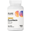 PureFormulas ren niacin - Vitamin B3, 500 mg Umiddelbar frigjøring Niacin 500 mg - Nikotinsyre 100 tabletter - Ikke-GMO B3 vitaminer Niacin Supplement