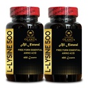 L-LYSIN 500 - L-Lysine 500mg, for sunn immunfunksjon, støtter collagensyntese, soyafri, glutenfri, ikke-GMO, lysin kosttilskudd støtter sunn leppe og oral vev - 2 flasker 200 greve