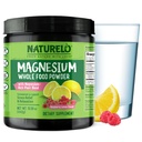 NATURELO Magnesium pulver - Hele mat Calm Magnesium pulver med Quinoa, Blomkål, & Flaksfrø for stress relief, bringebær sitron 85 serveringer, 15oz