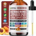 Berberin Supplement, Melk Thistle, Ceylon Cinnamon, Alpha Lipoic Acid, NAC Supplement flytende dråper - Vegan, 4X Absorpsjon enn kapsler - Berberin for lever støtte og holistisk velvære (Peach, 60ml)