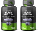 ORZAX Black Seed Oil 1000 mg organisk kaldt presset kapsler for hår, hud og ledd - rik på Omega 3 6 9 - Ikke-GMO, Glutenfri - (90 Soft Gel Capsules) (Pack of 2)