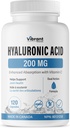 Hyaluronsyre Supplement 200 mg - 120 kapsler, med vitamin C 100mg, felles og hud helse, ikke-GMO Fermentering, Glutenfri, tredjepart testet, Biotilgjengelig formel