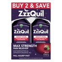 ZzzQuil Liquid Max Styrke Smerte Reliever, Natt søvnhjelp væske, Acetaminophen 1000mg, Diphenhydramine 50mg HCI, Ikke-Habit Forming, Svart Cherry Flavored, 2 Pack, 24 FL OZ