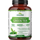 Zazzee ekstra styrke grønt te 20:1 Ekstrakt, 6000 mg styrke, 50% EGCG, 98% polyfenoler og 80% katehiner, 150 vegankapsler, 5 måneders forsyning, standardisert og konsentrert 20X potens, ikke-GMO