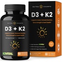 NutraChamps D3 med K2 MK7 Supplement for hjerte og bein helse | Vitamin D & K kompleks | 5000 IE vitamin D 3 & 100mg vitamin K 2 MK-7 | 60 vitamin K2 D3 kapsler