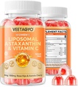 Astaxanthin kosttilskudd 6mg + Liposomal Vitamin C 1000mg - Dual Layer - Niacin B6,B12, Folat,Biotin - Antioksidanter - Gelatin Free,Sugar Free,60Cts