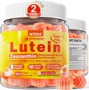 2 Pack Lutein og Zeaxanthin kosttilskudd Gummies (25mg) Vitaminer A, C, E, Bilbær, Astaxanthin - Kokosolje for bedre absorpsjon - for voksne og tenåringer visjon, øye, hjerne, hud - vegansk, sukkerfri