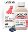 Genexa Kids' Acetaminophen smerte og feber oral suspensjon medisin - 4oz - For barn 2 - 11 år gammel, midlertidig lindrer smerte og feber symptomer, 160 mg per 5 ml - organisk blåbær Flavor