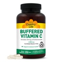 Country Life Buffered Vitamin C 1000mg med bioflavonoider, kalsium, magnesium, kalium - Immunstøtte, Vegansk kapsler, Glutenfri, Gentle på magen - 250 tabletter