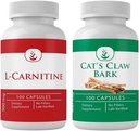 PURE ORIGINALE INGREDIENTS L-karnitin og kattens klør Bundle, 100 kapsler hver, alltid ren, ingen tilsetningsmidler eller fyllstoffer