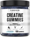 Jacked Factory Kreatin Monohydrat Gummies (3g) - Kreatin for muskelvekst, styrke, forbedret energi, og forbedret atletisk ytelse - 150 Gummies, Blå bringebær